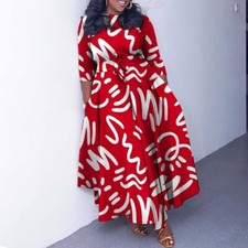 Women's Fall Midi Dress Long Sleeve Casual Crew Neck Smocked Long Dress