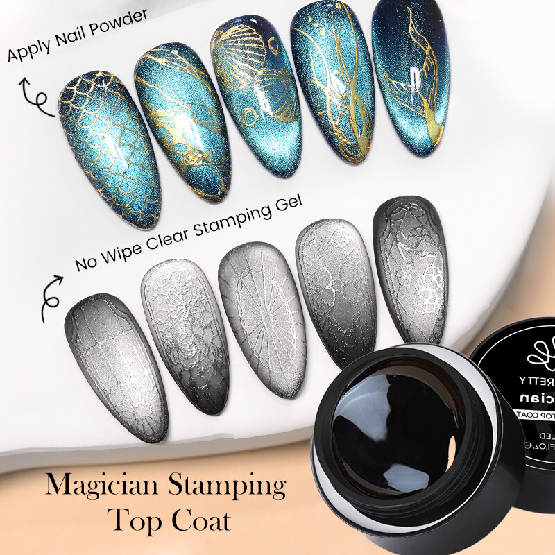 BORN PRETTY Top Coat Magician Stamping No Wipe Clear Stamping Gel Nail Powder