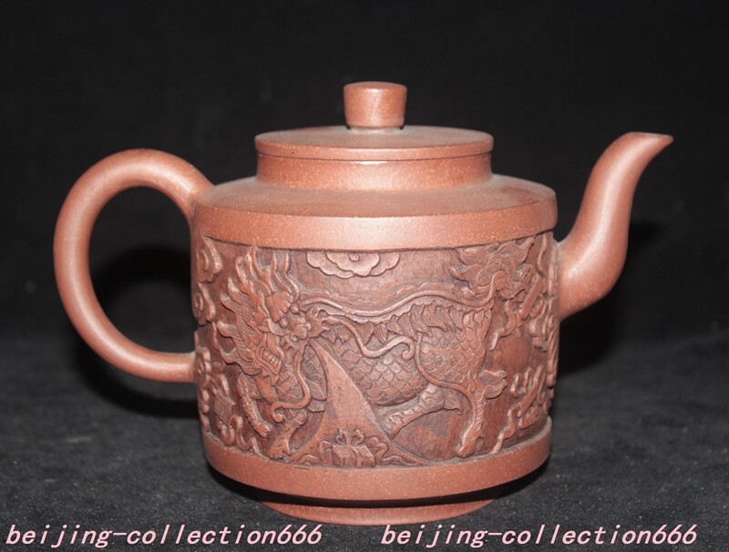 7.2" China Yixing Zisha Cerámica Riqueza León de la Suerte Bestia Tetera Juego de té Máquina de té