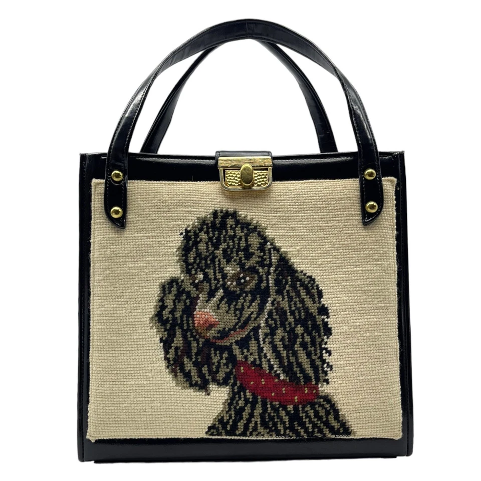 Bolso de mano vintage de cuero de lana grande de los años 40 50 con punta de aguja caniche bolso cartera nuevo de Lote Antiguo Foto 3 de 4