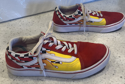 Vans Red Suede Toe & Heel  W/ Flames & Checkered, US Size 7 Junior