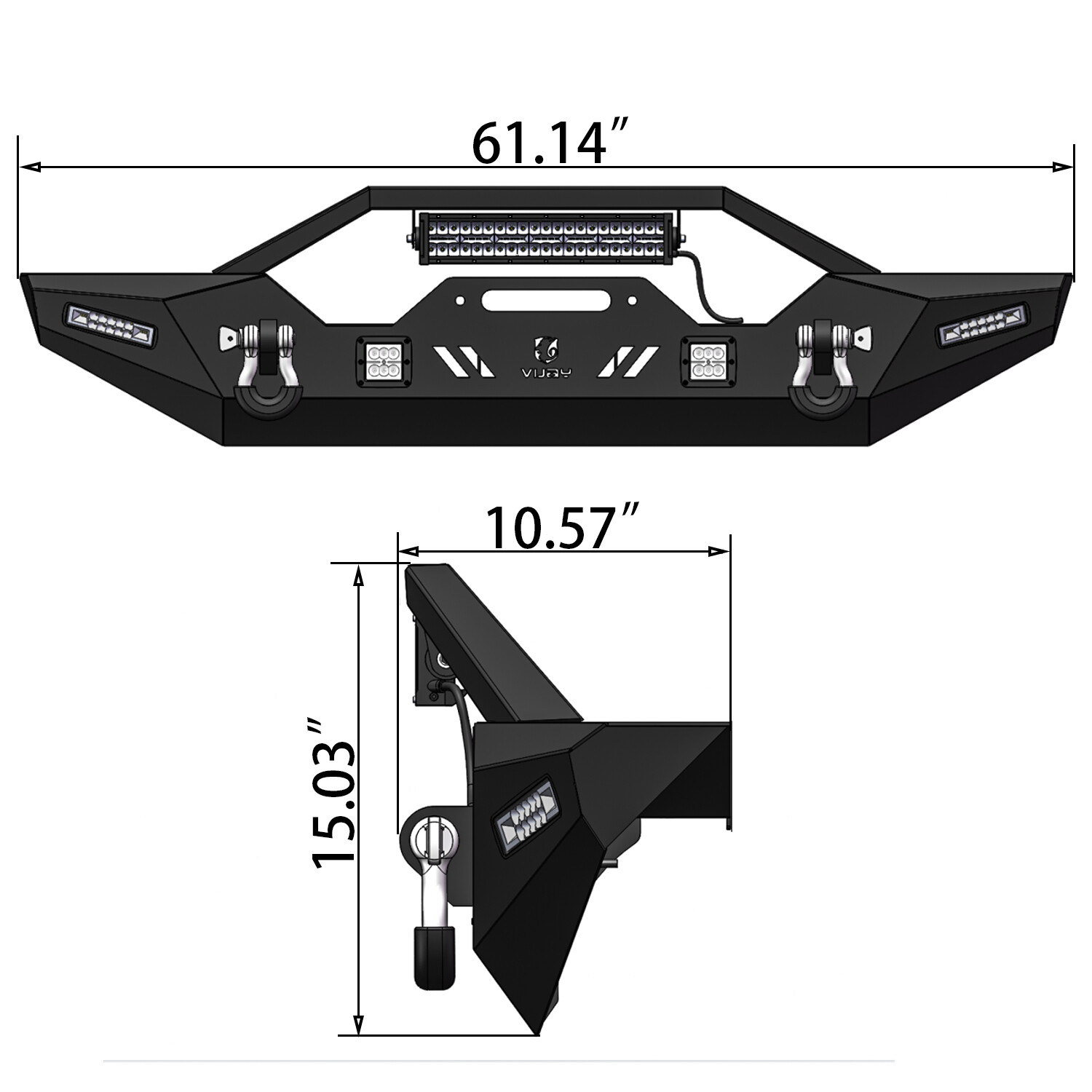 Vijay Steel Front/Rear Bumper W/Winch Plate&LED Light For 1824 Jeep