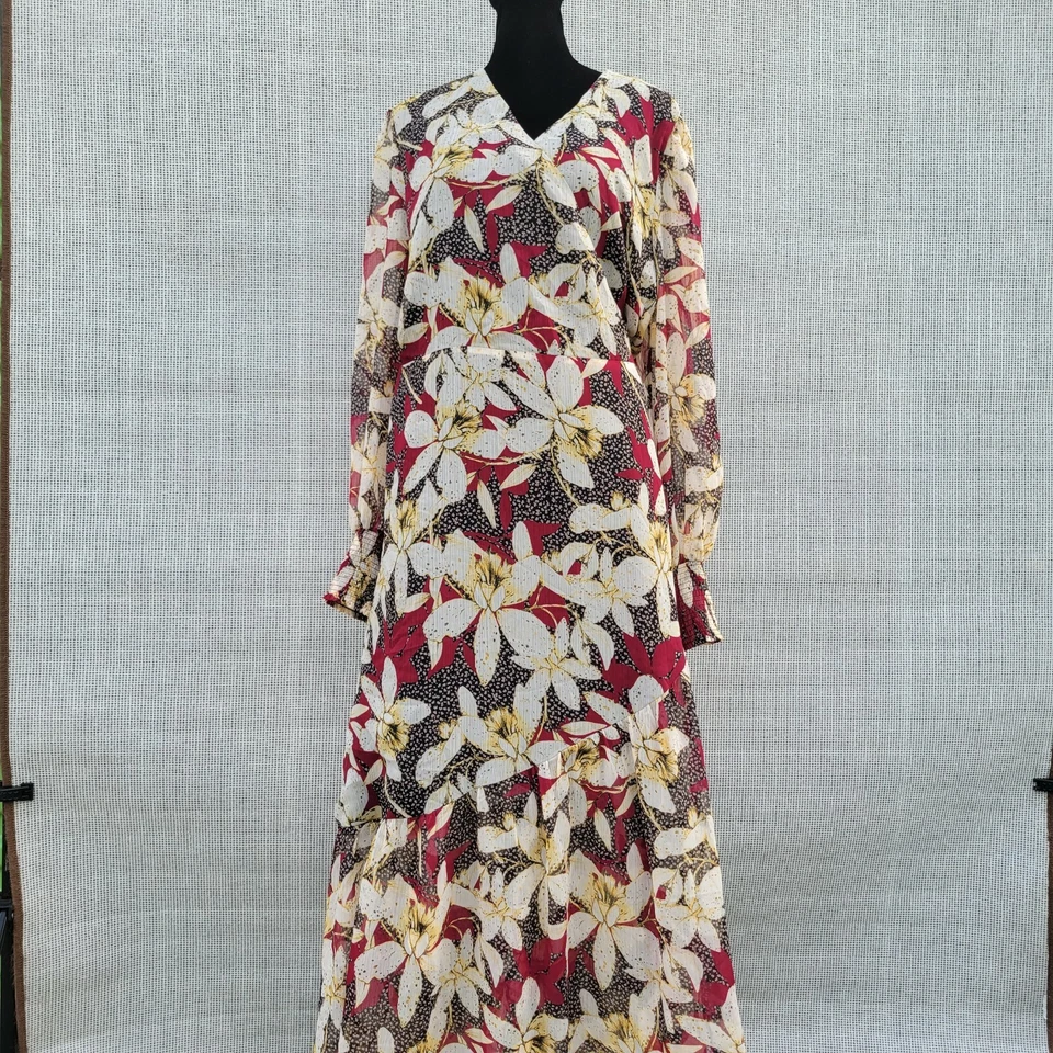 Vestido para mujer Bar III floral manga larga envolvente cuello en V. Talla XXL. Forrado. Nuevo con etiquetas Foto 2 de 4