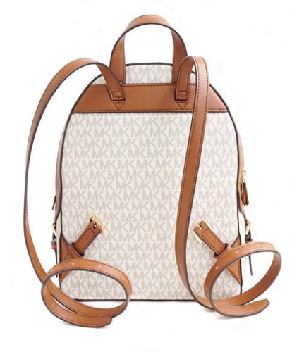 Mochila Michael Kors Jaycee Medium PKT Logo MK Vanilla Marrón Nueva - Imagen 7 de 9