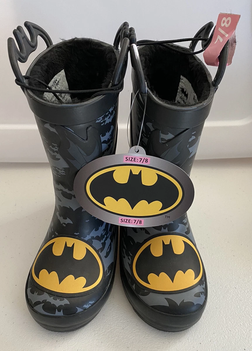 Western Chief Batman Rain Boots Faux Fur Lining Kids Toddler Boys