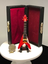 Dollhouse Miniature 009 Red Guitar with Stand  Case Musical Instrument 1:12