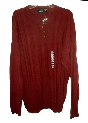 New Sweater Bill Blass Studio 3-Button-Henley Cotton-blend Maroon-Red XXL