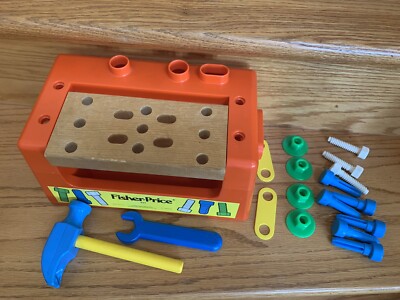 Vintage Fisher-Price Woodtop Workbench With Tools And