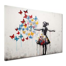 Quadro stampa su tela farfalle ragazza street art canvas moderno