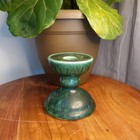 Vintage Gail Pittman Pottery Candle Holder Green Drip Glaze Signed 1982