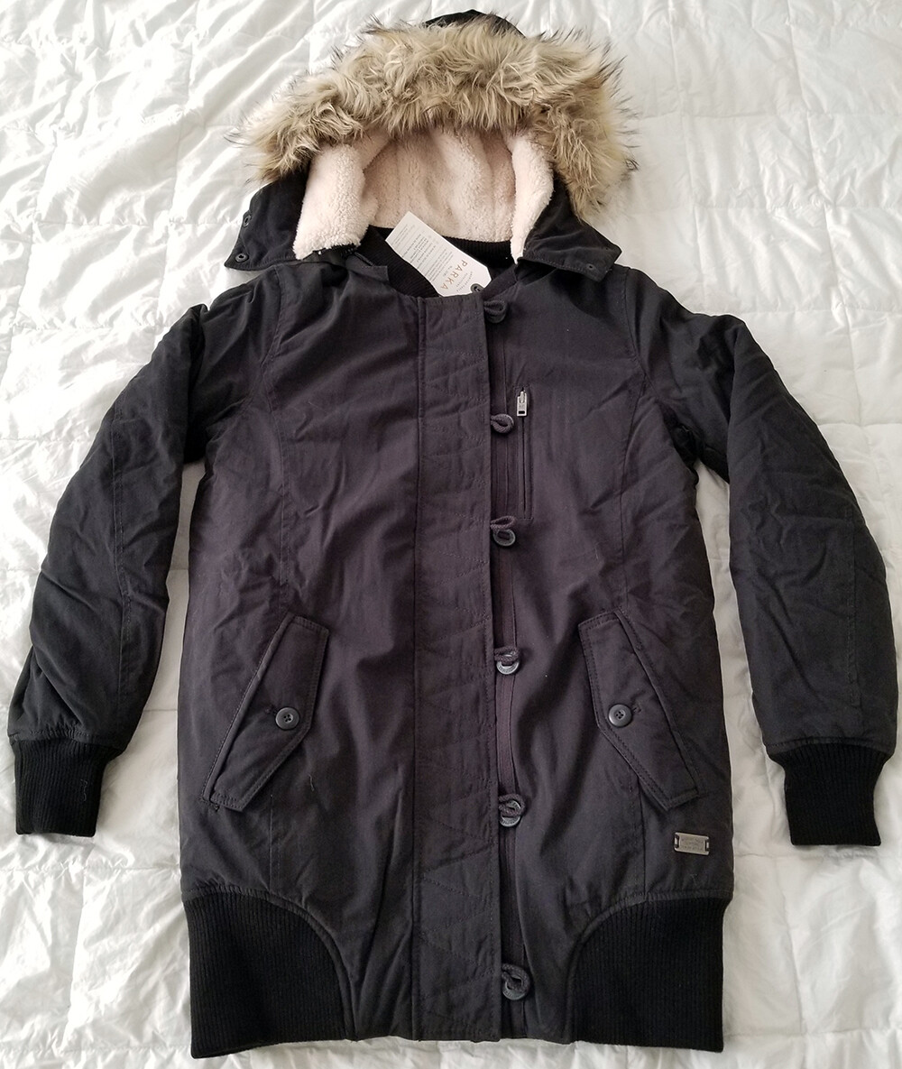 American Eagle AE Women's Convertible Faux Fur Hood Parka Bomber