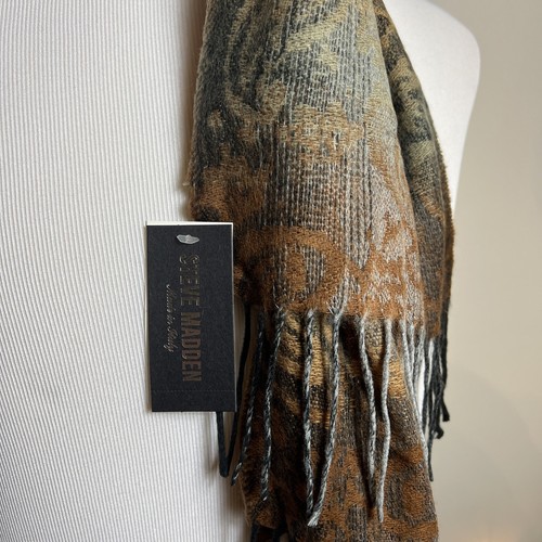NWT Steve Madden Mid Weight Ombre Brown & Black Paisley Muffler Scarf W/ Fringe - Picture 2 of 6