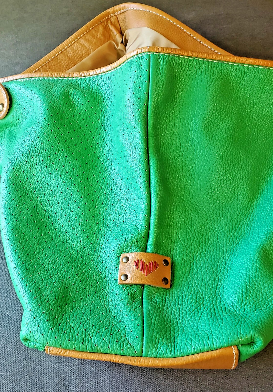 Sofia C Designer Italian Large Green Leather Tote… - image 5