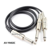 2ft CablesOnline 1/4" TS Mono Male Plug to Dual 1/4" TS Mono Male Black Y-Cable