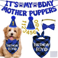 Dog Birthday Decorations Multi Sizes Dog Birthday Hat Dog Birthday Bandana Bo...