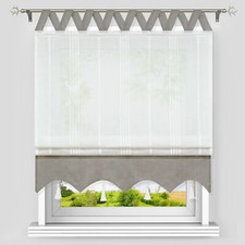 Raffrollo mit V Schlaufen Küche Gardine Landhaus Leinen Raffgardinen ohne Bohren