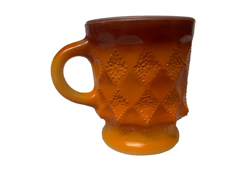 Fire King Orange Kimberly Diamond Pattern Coffee Mug Cup MCM VTG 7 oz 3.75"