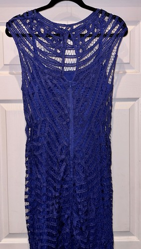 LAUREN RALPH LAUREN Blue Corded Lace Overlay Long Gown Dress MOB MOG Womens Sz 8 - Picture 4 of 6