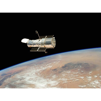 Hubbles letzte Veröffentlichung über der Erde von Space Shuttle Atlantis Crew Kunstdruck riesig