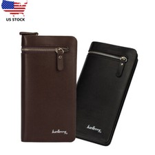 Mens Long Leather Clutch Bag Multi-slot Large...