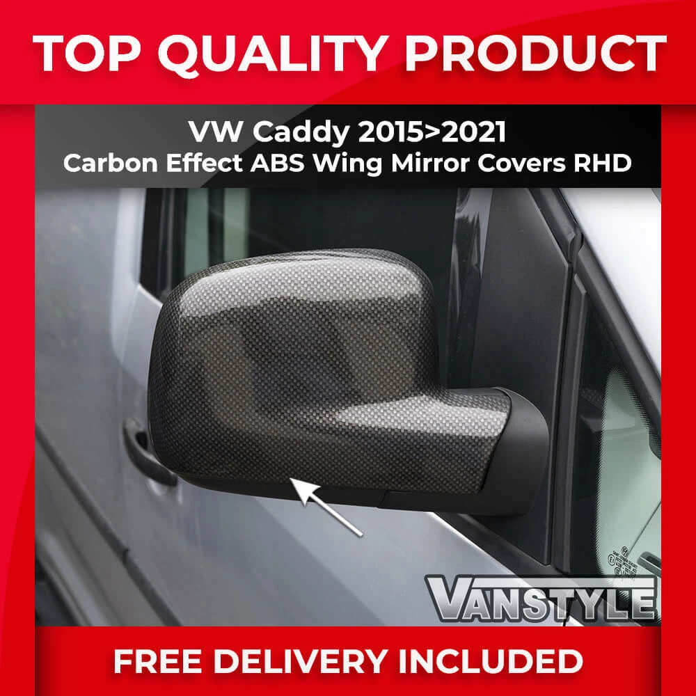FITS VW CADDY MAXI RHD 15 21 CARBON EFFECT DOOR WING MIRROR COVER