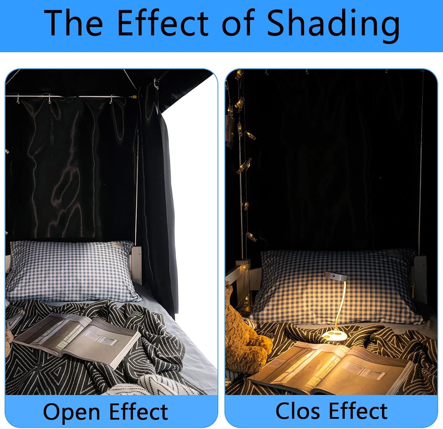 Black Queen Canopy Bed Curtains 90 Lightproof 4 Openings Durable Polyester