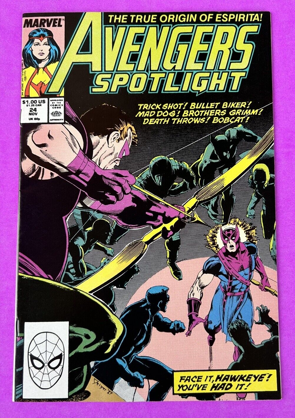 AVENGERS SPOTLIGHT #24  (1989) MARVEL COMICS. Hawkeye, Firebird, Crossfire. F/VF