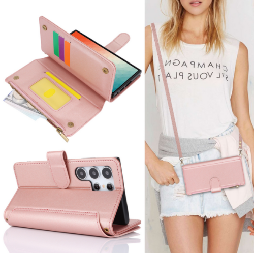 Shoulder Girl's Zipper Leather Card Wallet Flip Magnetic Phone Case Purse Cover - Picture 6 of 12