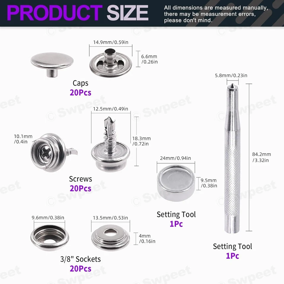 Kit a presión de lona Swpeet 62 piezas, lona y tapicería de acero inoxidable de grado marino Foto 2 de 4