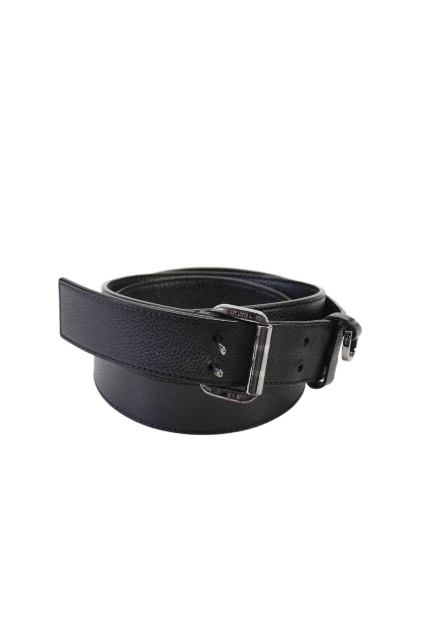 Ceinture homme Dior cuir double barre épingle ton argent quincaillerie noir taille 50