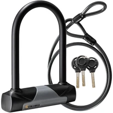 Via Velo Bike U-Lock with Cable,Bicycle U Locks with 8mm Braided Steel and 3