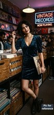 NWT Forever 21 Teal Crushed Velvet Puff Sleeve Mini Dress | Tag Size M But Small