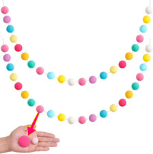 Easter Pom Pom Garland Decorations - Large Spring Felt Ball Garland for Classroo