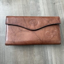 Buxton Genuine Leather Wallet Long Rectangular Tan Brown Kisslock Snap Close