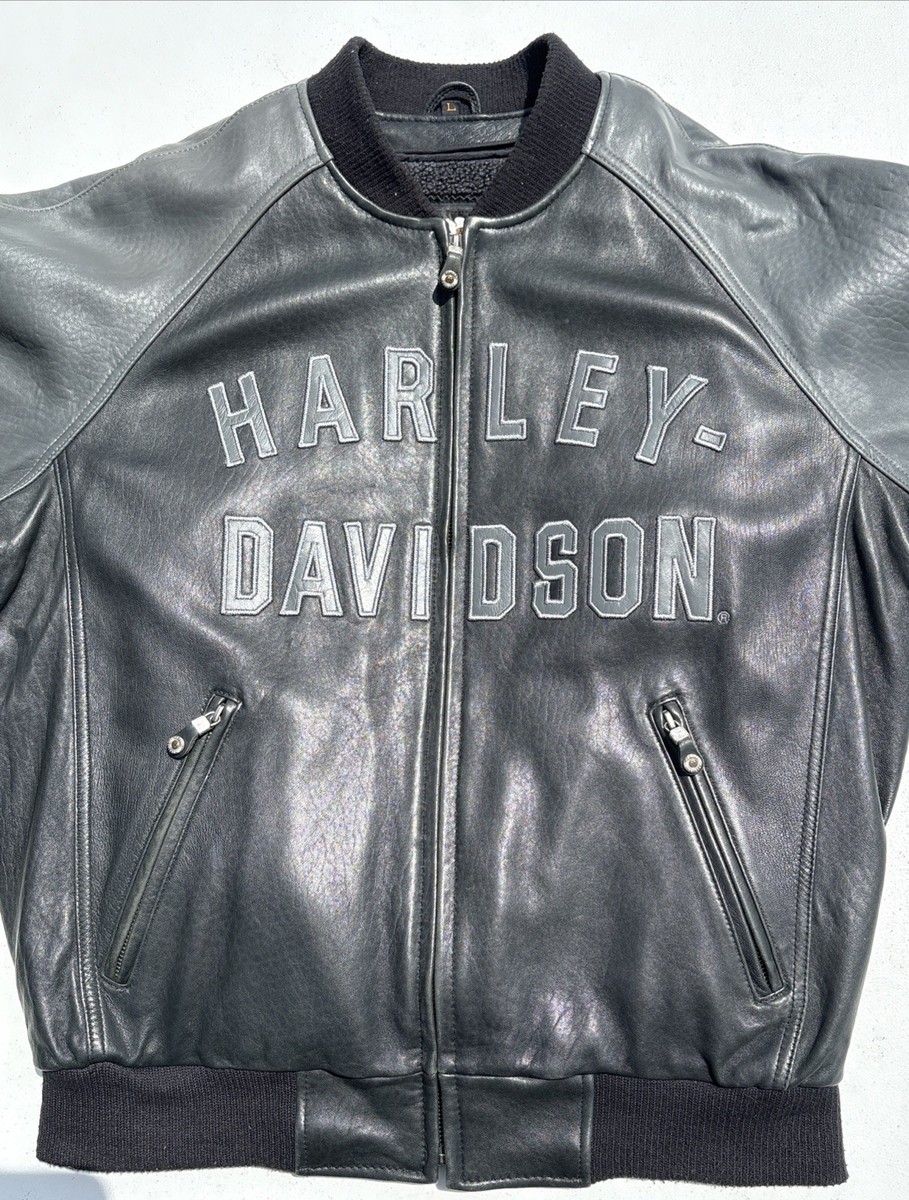Harley Davidson Men 100th Anniversary Gray Leather Bomber Jacket