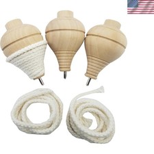 3 Pack Hand-Carved Wooden Trompos Tops with Strong Steel Point - Smooth Finis...