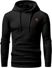 Mens Plaid Jacquard Hoodie Color Block Long Sleeve Casual Pullover Sweatshirt
