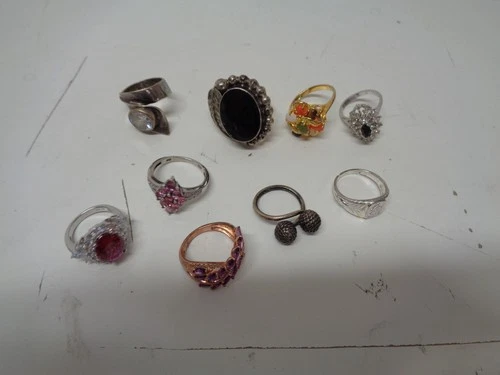 Vintage Lot Fashion Rings 18k gf 925 Seta Lot of 9