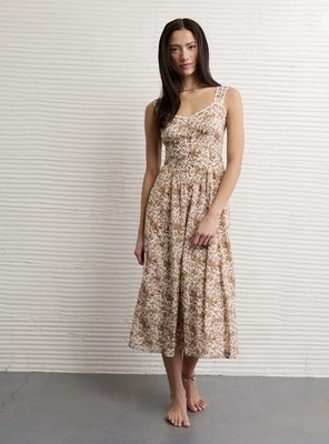American Eagle Sweetheart Corset Midi Dress Medium Brown | eBay