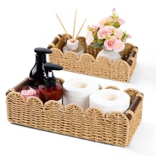 Paper Rope Toilet Storage Small Basket, Set of 2 Large  Medium, Beige