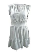 MICHAEL Michael Kors Women's Flounce-Sleeve Tiered Mini Dress (XXL, White)