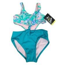 NWT New Cat  Jack Girls Size XS 4/5 Tropical Fern Leaves 1PC Swim Swimsuit