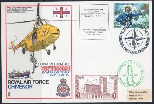 GB Lundy Island 1972 QEII Royal Air Force CHIVENOR First Day Cover
