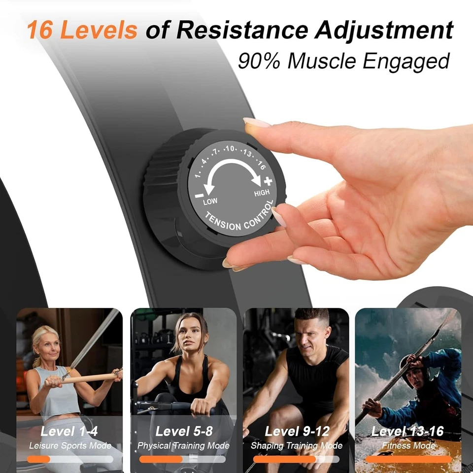 Máquina de remo de fila magnética remo 16 niveles cardio gimnasio en casa equipo de ejercicio Foto 3 de 4