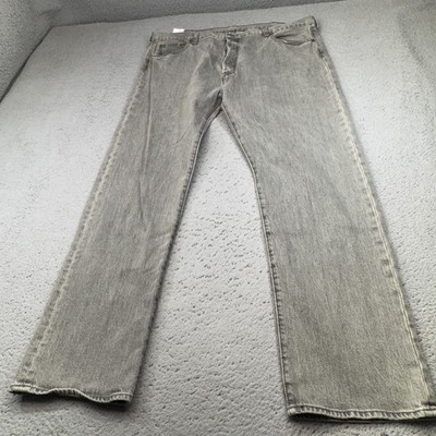 Levis 501 Jeans Mens 42x32 Gray Button Fly Straight Stretch Denim Fader Original