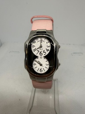 Philip Stein Teslar Women Dual Dial White Roman Pink Leather Bracelet Watch