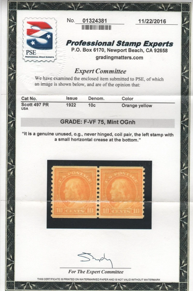 F/VF (Fine/Very Fine) Yellow Unused US Stamps (1901-1940) 10 Cent