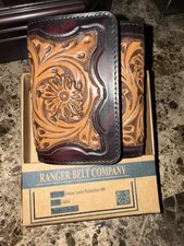 Western Ranger Tri-Fold Wallet Two Toned Brown Leather Tooled Floral HFK345T