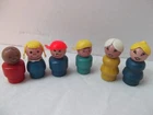 vtg 6 Wood Head Body FP Little People Family angry happy boy pigtail grandma brn