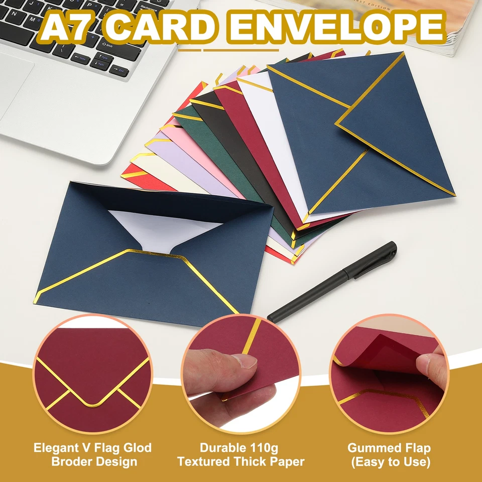 Enveloppe A7 pour 120, 5x7 bords ronds avec bordure dorée, bleu foncé - Photo 3/4
